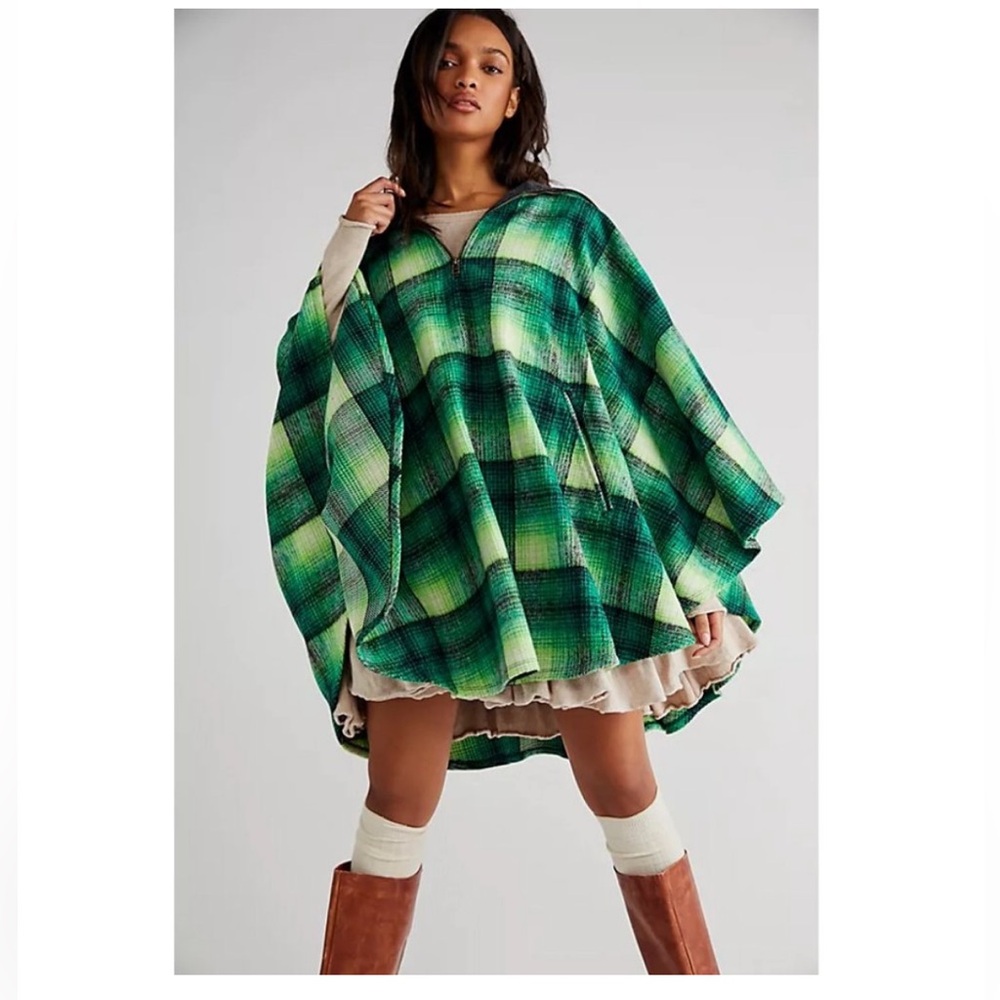 Free People Woodstock Brushed Plaid Poncho